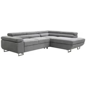 Vente-unique Canapé d'angle droit convertible en tissu texturé gris NURAZIO pas cher