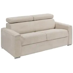 Vente-Unique Canapé 3 places convertible express en velours côtelé beige avec assise mémoire de forme - Couchage à lattes larges 140 cm - Matelas 22 cm mémoire de pas cher