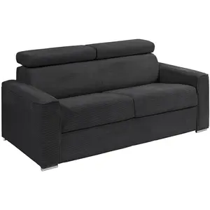 Vente-Unique Canapé 3 places convertible express en velours côtelé gris avec assise mémoire de forme - Couchage à lattes larges 140 cm - Matelas 22 cm mémoire de pas cher