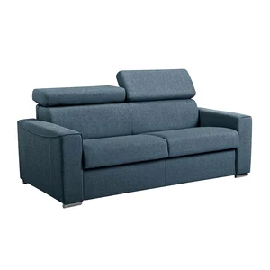 Vente-Unique Canapé 3 places convertible express en tissu bleu avec assise mémoire de forme - Couchage 140 cm - Matelas 18 cm mémoire de forme VIZIR pas cher