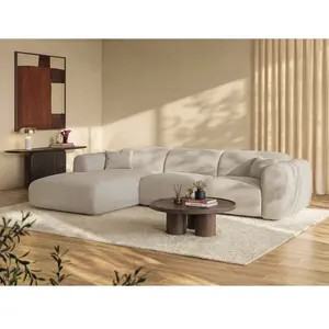 Vente-unique.com Grand canapé d'angle gauche convertible express en tissu chiné beige POGNI pas cher