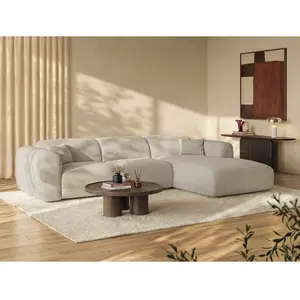 Vente-unique.com Grand canapé d'angle droit convertible express en tissu chiné beige POGNI pas cher