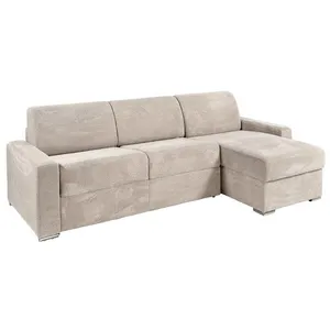 VENTE-UNIQUE Canapé dangle réversible convertible express en velours côtelé beige - Couchage lattes larges 160 cm - Matelas 22 cm avec mémoire d pas cher