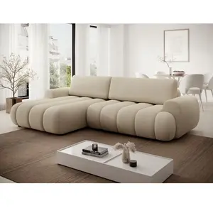 VENTE-UNIQUE Canapé dangle gauche convertible en tissu beige FRIDORA pas cher