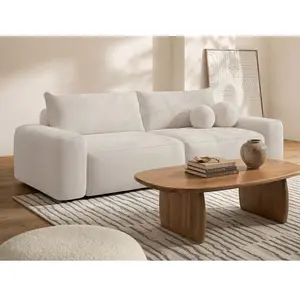 VENTE-UNIQUE Canapé 4 places convertible en tissu texturé crème DAVISO pas cher