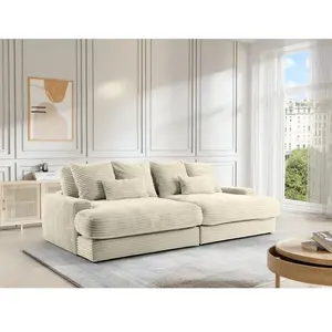 Canapé fixe velours 4 places beige pas cher