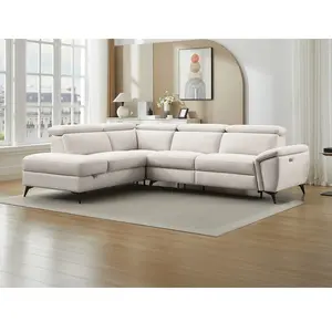 Vente-unique.com Canapé d'angle gauche relax électrique en tissu chiné beige CADILO pas cher