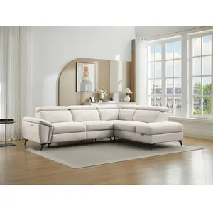 Vente-unique.com Canapé d'angle droit relax électrique en tissu chiné beige CADILO pas cher