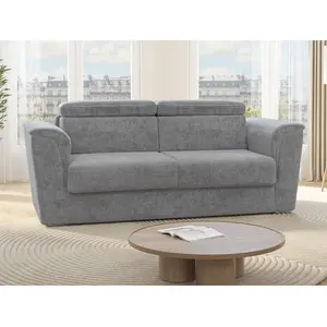 Vente-Unique Canapé 3 places convertible express en tissu gris - Couchage lattes larges 140 cm - Matelas 22 cm RIZORA pas cher