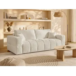 Vente-Unique Canapé 4 places convertible express en tissu bouclette beige - Couchage 160 cm - Matelas 16 cm ISSORO pas cher