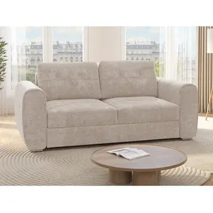 Vente-Unique Canapé 3 places convertible express en tissu beige - Couchage 140 cm - Matelas 22 cm BOLIPO pas cher
