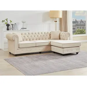 Vente-unique Canapé d'angle chesterfield réversible en velours beige TOLEDO pas cher