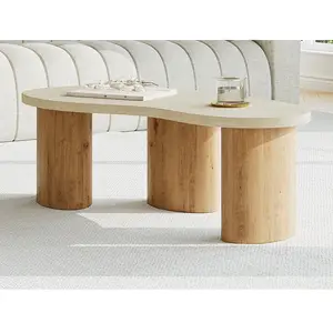 Vente-unique.com Table basse en MDF - Effet travertin beige et naturel clair - ALOZYA pas cher