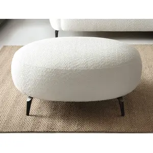 Vente-Unique Pouf en tissu bouclette blanc ivoire AREMIA pas cher