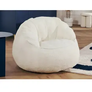 Vente-Unique Fauteuil pouf coquillage en tissu bouclette blanc FONADO pas cher