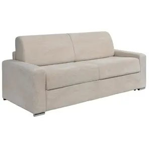 Vente-Unique Canapé 4 places convertible express en velours côtelé beige - Couchage lattes larges 160 cm - Matelas 22 cm CALITO pas cher