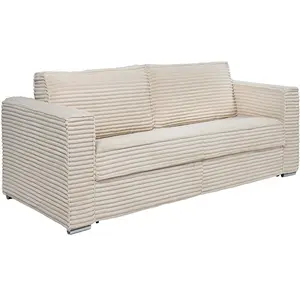Vente-Unique Canapé 4 places convertible express en velours côtelé grosses côtes beige - Couchage 160 cm - Matelas 22 cm LORETO pas cher