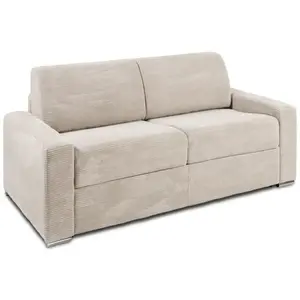 Vente-Unique Canapé 3 places convertible express en velours côtelé beige - Couchage lattes larges 140 cm - Matelas 14 cm CALITO pas cher