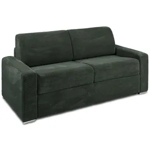 Vente-Unique Canapé 3 places convertible express en velours côtelé vert - Couchage lattes larges 140 cm - Matelas 18 cm CALITO pas cher