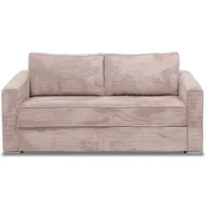 Vente-Unique Canapé 4 places convertible express en velours côtelé rose - Couchage à lattes larges 160 cm - Matelas 14 cm LORETO pas cher