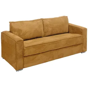 Vente-Unique Canapé 4 places convertible express en velours côtelé jaune moutarde - Couchage à lattes larges 160 cm - Matelas 14 cm LORETO pas cher