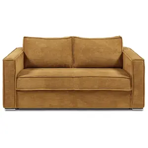 Comparateur de prix : Vente-Unique Canapé 3 places convertible express en velours côtelé jaune moutarde - Couchage à lattes larges 140 cm - Matelas 18 cm LORETO