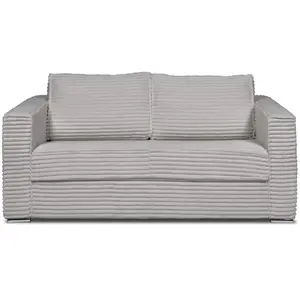 Vente-Unique Canapé 3 places convertible express en velours côtelé grosses côtes gris clair - Couchage à lattes larges 140 cm - Matelas 18cm LORETO pas cher