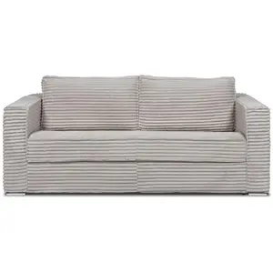 Vente-Unique Canapé 4 places convertible express en velours côtelé grosses côtes gris clair - Couchage à lattes larges 160 cm - Matelas 22 cm LORETO pas cher