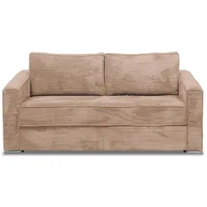 Vente-Unique Canapé 4 places convertible express en velours côtelé taupe - Couchage 160 cm - Matelas 18 cm LORETO pas cher