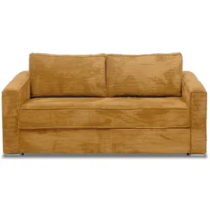 Vente-Unique Canapé 4 places convertible express en velours côtelé jaune moutarde - Couchage 160 cm - Matelas 22 cm LORETO pas cher