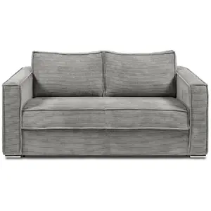 Vente-Unique Canapé 3 places convertible express en velours côtelé gris clair - Couchage à lattes larges 140 cm - Matelas 18 cm LORETO pas cher