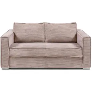 Vente-Unique Canapé 3 places convertible express en velours côtelé rose - Couchage à lattes larges 140 cm - Matelas 14 cm LORETO pas cher
