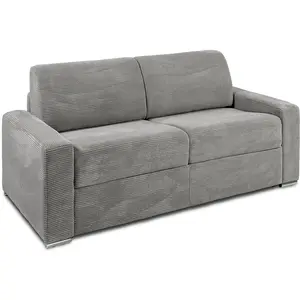 Vente-Unique Canapé 3 places convertible express en velours côtelé gris clair - Couchage 140 cm - Matelas 14 cm - CALITO pas cher