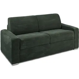 Vente-Unique Canapé 3 places convertible express en velours côtelé vert - Couchage 140 cm - Matelas 18 cm - CALITO pas cher