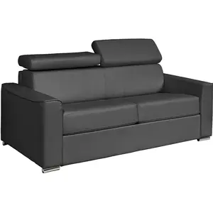 Vente-Unique Canapé 3 places convertible express en cuir de buffle gris - Couchage 140 cm - Matelas 18 cm - VIZIR pas cher