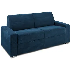 Vente-Unique Canapé 3 places convertible express en velours côtelé bleu - Couchage 140 cm - Matelas 14 cm - CALITO pas cher