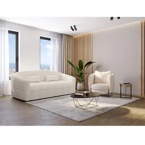 Comparateur de prix : Vente-unique Canapé 4 places convertible express en tissu bouclette beige - Couchage 160 cm - Matelas 14 cm RETUNA II