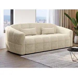 VENTE-UNIQUE Canapé 3 places convertible express en velours beige - Couchage 140 cm - Matelas 14 cm RETUNA II pas cher