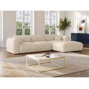Vente-Unique Grand canapé d'angle droit en velours côtelé beige POGNI de Maison Céphy pas cher