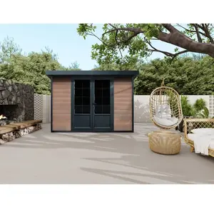 VENTE-UNIQUE Abri de jardin en bois composite 28 mm aspect naturel foncé 10,43 m² - HAZELTON pas cher