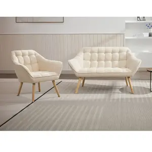 Vente-unique Canapé 2 places et fauteuil en tissu beige CASERTA pas cher