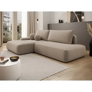 Vente-Unique Canapé d'angle gauche ouvert convertible en tissu texturé taupe DAVISO pas cher