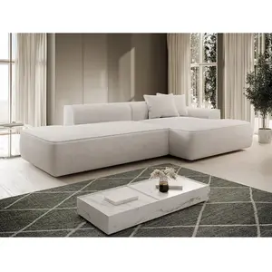 Vente-Unique Canapé d'angle droit en velours côtelé beige ERYNEL pas cher