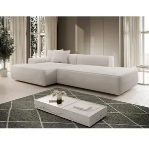 Vente-Unique Canapé d'angle gauche en velours côtelé beige ERYNEL pas cher