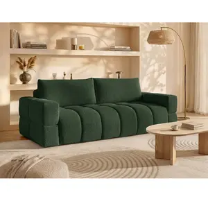 Vente-Unique Canapé 3 places convertible en tissu bouclette vert ISSORO II pas cher