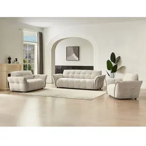 Vente-Unique Canapé 3 places, 2 places et fauteuil en tissu chiné beige NAPIZO pas cher
