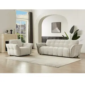 Vente-Unique Canapé 3 places et fauteuil en tissu chiné beige NAPIZO pas cher