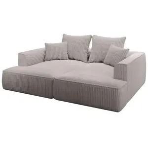 Vente-Unique Canapé 3 places confort assise profonde en velours côtelé grosses côtes gris clair PINETA pas cher