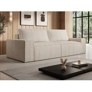 Vente-Unique Canapé 3 places en velours côtelé grosses côtes beige AMELIA pas cher