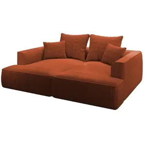Vente-Unique Canapé 3 places confort assise profonde en velours côtelé grosses côtes terracotta PINETA pas cher